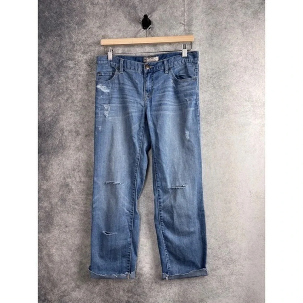 Free People Denim Cropped Blue Jeans Distressed Raw Hem Size‎ 26